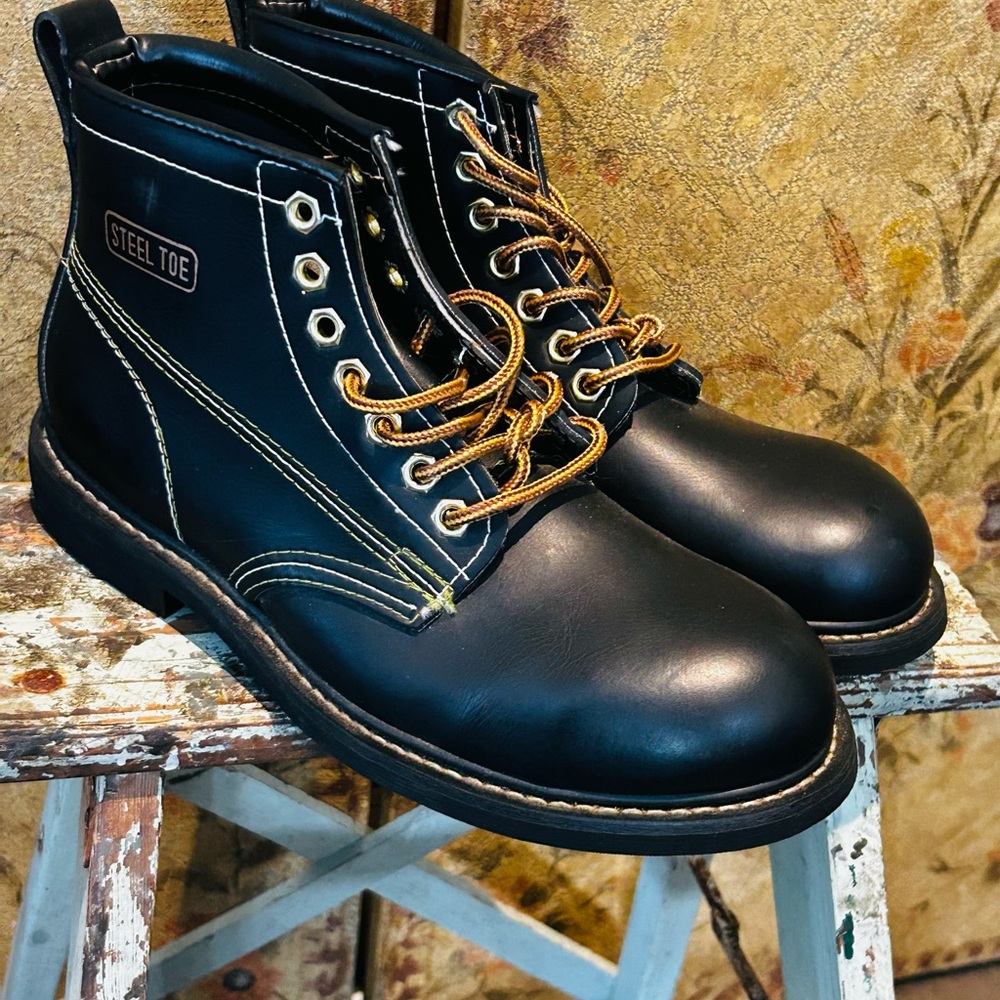 NWOT Ramrods Black Ankle Work Boots Size 7.5 with Steel Toe